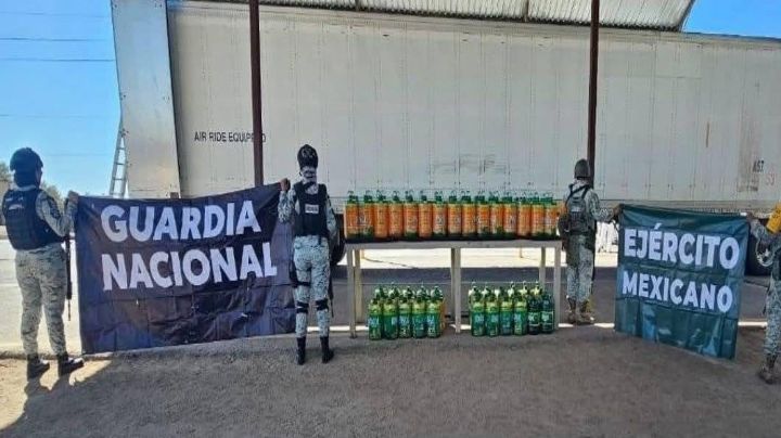 Más de mil litros de metanfetamina oculta como limpiador; Guardia Nacional frustra envío en Sonora