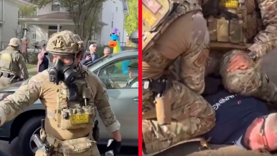 Los videos, difundidos en redes sociales, muestran una intervención violenta en medio de decoraciones de Halloween y familias con niños