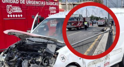 Beto tumba poste y choca contra muro de contención en Nuevo Laredo; destrozó camioneta del trabajo