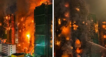 MOMENTO EXACTO en el que incendio 'devora' edificios en Hong Kong; hay 13 muertos