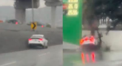 MOMENTO EXACTO en que camioneta derrapa y termina incrustada en gasolinera de Monterrey
