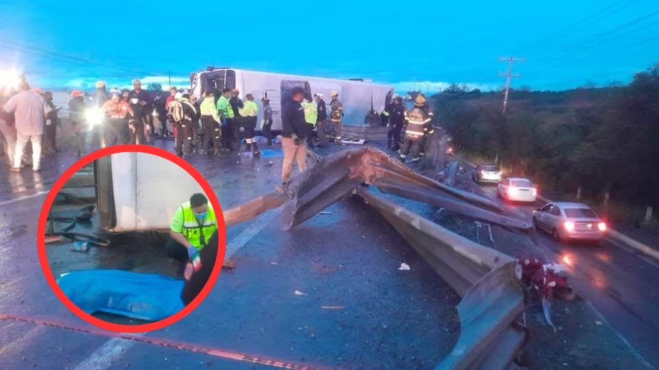 Carretazo en Nuevo León deja 8 muertos; camión terminó volcado con decenas de heridos | VIDEO