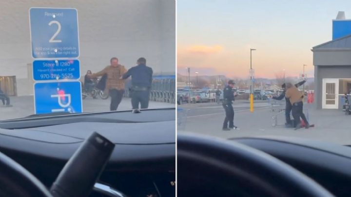 Hombre se agarra a golpes con policías afuera de Walmart; ni pistola eléctrica lo detuvo | VIDEO