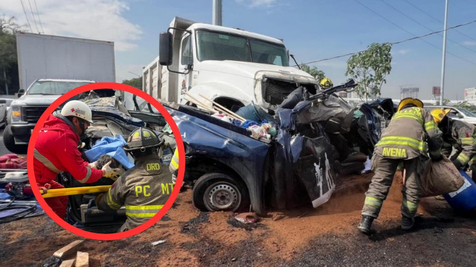 Camión de carga destroza camioneta en Monterrey; conductor queda prensado | IMÁGENES FUERTES