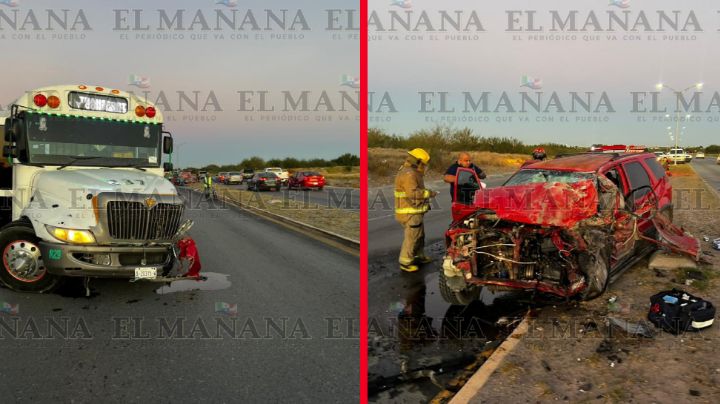 Nuevo Laredo: transporte de personal choca brutalmente con camioneta; deja a 2 hombres prensados