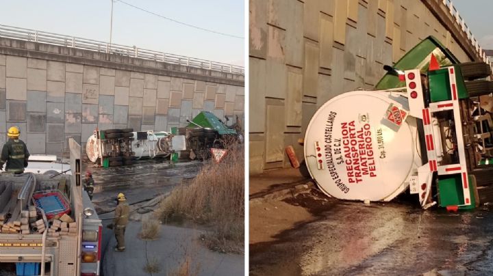 Gasolina a la coladera; pipa vuelca y más de 30 mil litros de combustible quedan derramados