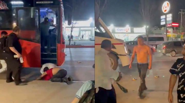 Captan pelea entre choferes de camiones urbanos; uno terminó en el pavimento | VIDEO