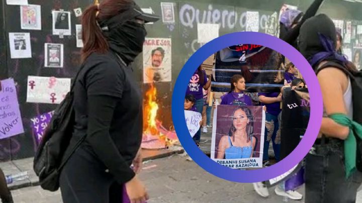 8M Monterrey: mujeres exigen justicia por Debanhi Escobar; dos hombres irrumpen en la marcha