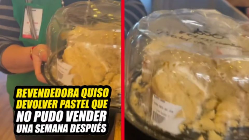 El pastel, que incluso venía con el precio al que vendía las rebanadas, terminó regado por todo el lugar tras el berrinche de la mujer