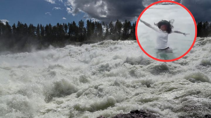 MOMENTO EXACTO en que mujer muere ahogada frente a su hija; buscaba grabarse en el río