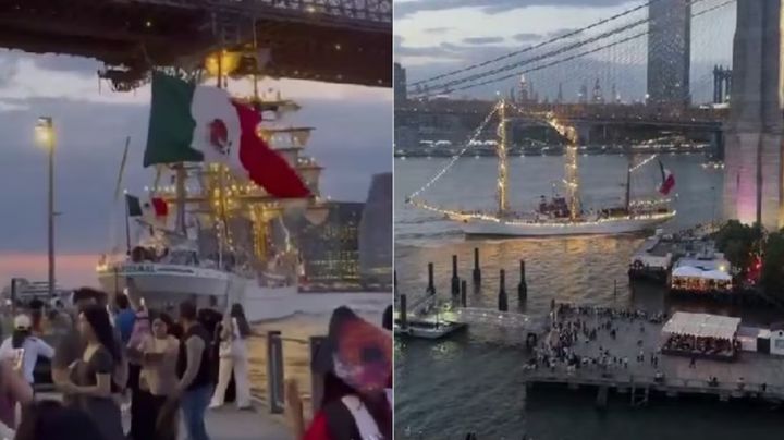 MOMENTO EXACTO en que buque escuela Cuauhtémoc choca contra puente de Nueva York; hay 2 muertos