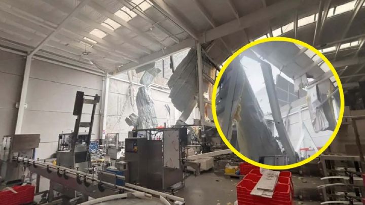 MOMENTO EXACTO cuando se desploma techo de empresa en Santa Catarina con empleados dentro