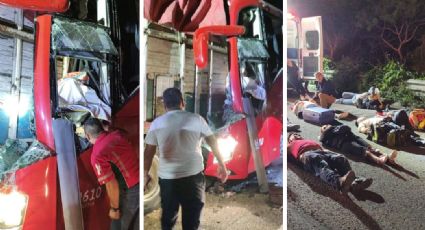Chofer de autobús ADO dormita y muere al chocar contra dos tráileres; hay 20 heridos