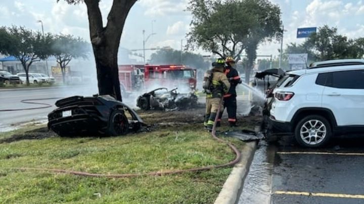 Lamborghini Huracán Sterrato daña a tres vehículos tras chocar y explotar con árbol