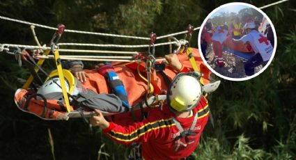 Mujer cae 40 metros a barranco y pasa la noche pidiendo ayuda; su rescate fue de alta peligrosidad