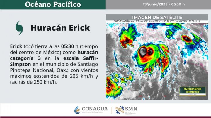 Huracán Erick toca tierra en Oaxaca y Guerrero como categoría 3; causa derrumbes, lluvias e inundaciones