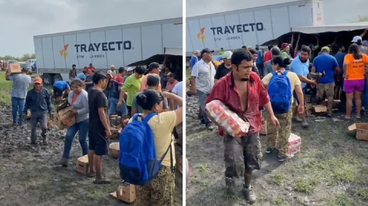 Tráiler con cervezas vuelca en la carretera Ciudad Victoria-Monterrey; lo vacían en minutos | VIDEO
