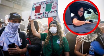 Mexicana agrede a sus propios paisanos durante protestas en EU; causa repudio en redes | VIDEO