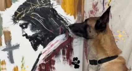 Perrito artista se viraliza en redes; pintó la cara de Cristo | VIDEO