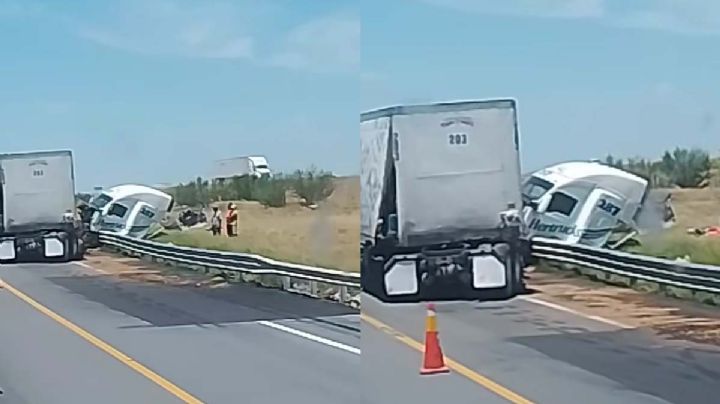 Tráileres chocan en la Carretera Libre Monterrey-Nuevo Laredo y paralizan la vía
