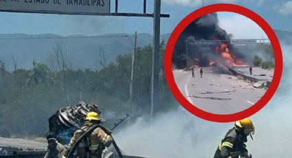 Pipa explota en carretera entre Tamaulipas y Nuevo León; llamas paralizaron el tráfico | VIDEO