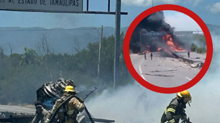 Pipa explota en carretera entre Tamaulipas y Nuevo León; llamas paralizaron el tráfico | VIDEO