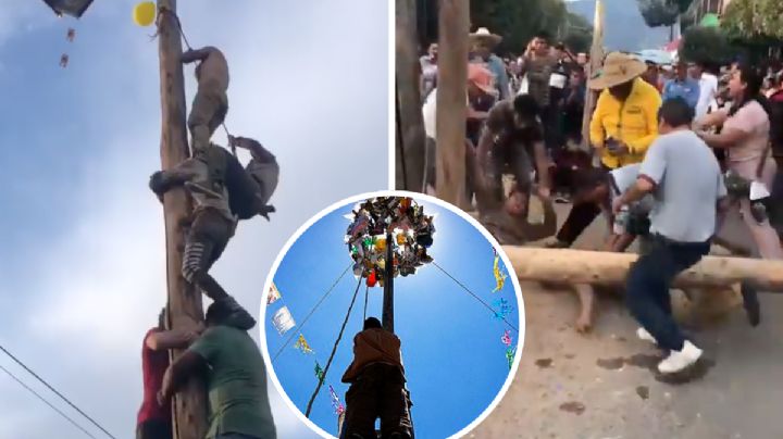 Jóvenes trepan el 'palo encebado' y caen trágicamente; celebraban una fiesta patronal | VIDEO
