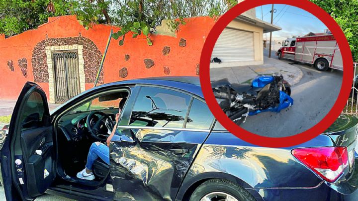 Motociclista y conductora se dan con todo en Nuevo Laredo; así quedaron los vehículos