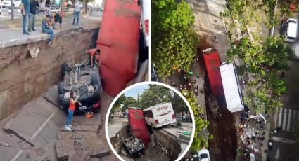 Enorme socavón se traga un tráiler, camión y vehículo en Jalisco; hay lesionados | VIDEO