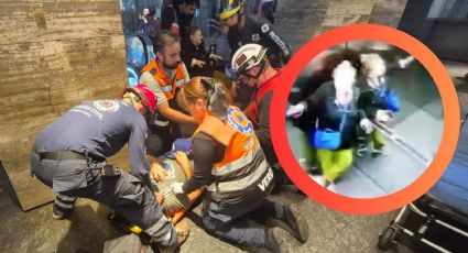 MOMENTO EXACTO en el que elevador se desploma; hay dos heridos