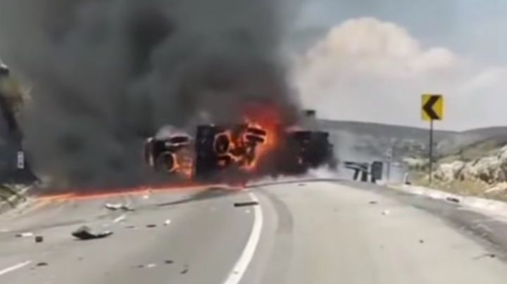 Brutal accidente en la carretera Monterrey-Saltillo; camión ardió en llamas