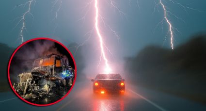 Tráiler queda calcinado tras recibir impacto de rayo durante tormenta