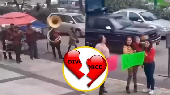 ¡Hasta con banda!; mujer celebra su divorcio afuera de un juzgado | VIDEO