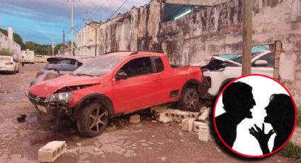 Furia al volante: descubre a su esposo con otra y desata choque; atravesó una pared
