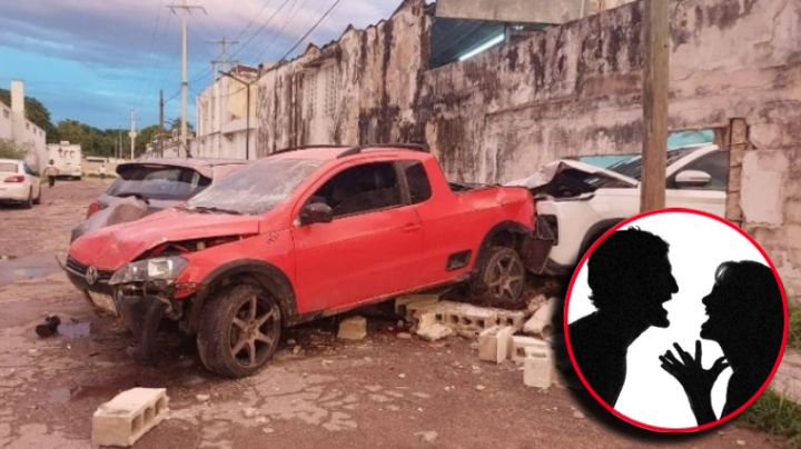 Furia al volante: descubre a su esposo con otra y desata choque; atravesó una pared