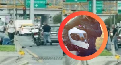 Automovilistas en Nuevo León golpean a motociclista y su pareja intenta defenderlo con casco | VIDEO