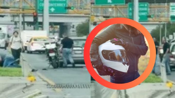 Automovilistas en Nuevo León golpean a motociclista y su pareja intenta defenderlo con casco | VIDEO