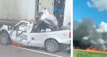 Choque fatal en la I-35: camioneta se despedaza y estalla en llamas al chocar con tráiler