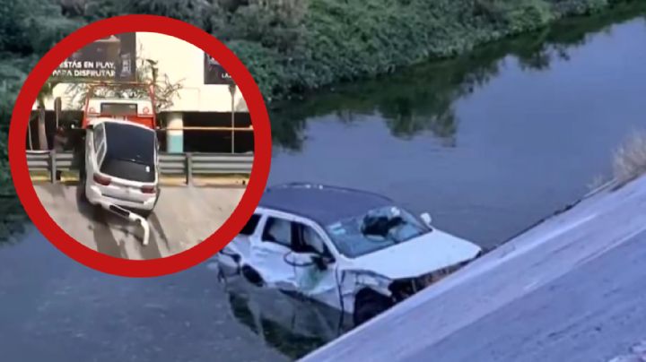 Cae camioneta al río Santa Catarina en Nuevo León; quedó destrozada