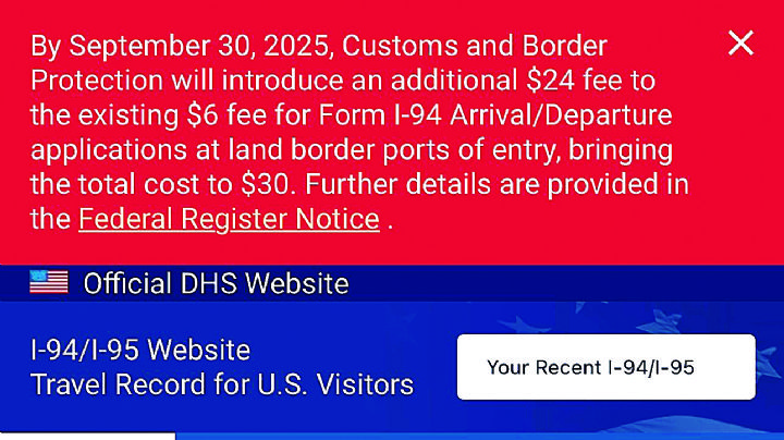 Permiso I-94 para viajar a Estados Unidos costará 30 dólares; vienen más aumentos