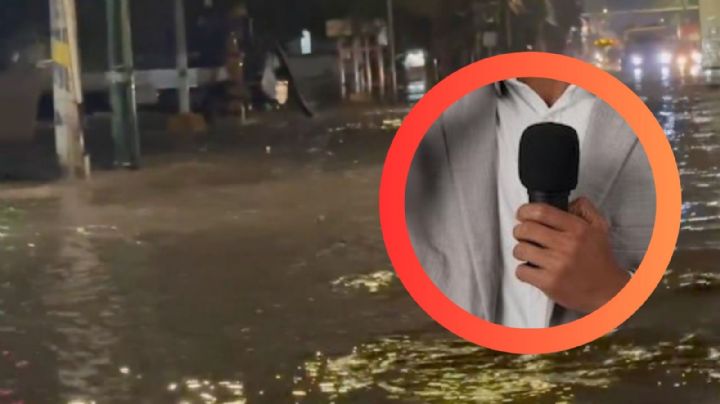 Reportero cae en coladera en plena cobertura de inundaciones por las lluvias | VIDEO
