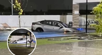 Automovilista cae a una alberca a causa de las lluvias; cámaras captaron el momento | VIDEO
