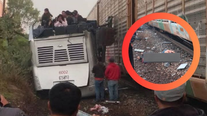 MOMENTO EXACTO del choque mortal; tren arrasó con autobús y hay 8 muertos