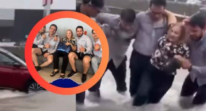 Conductora queda atrapada en su vehículo tras lluvias en Monterrey; así la rescataron | VIDEO
