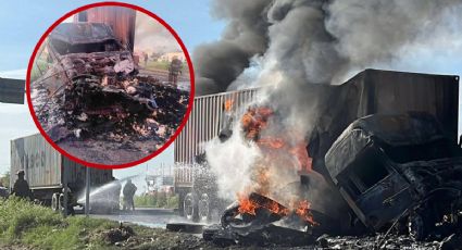 Conductor muere calcinado en tráiler cargado con llantas; quedó atrapado en la cabina