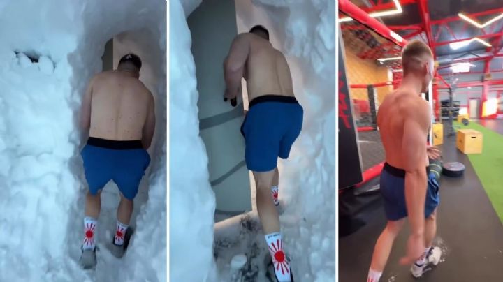 Jóvenes cavan un túnel de nieve para poder entrar al gimnasio; no querían dejar de entrenar | VIDEO