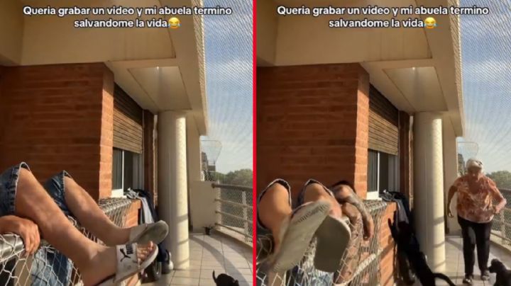 Joven casi cae de un balcón al grabar un video para su abuelita; ella lo salvó en el último segundo | VIDEO
