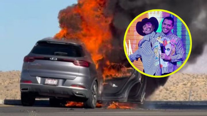 Camioneta de Ricardo Peralta y César Doroteo se incendia en carretera; 'creímos que iba a explotar'