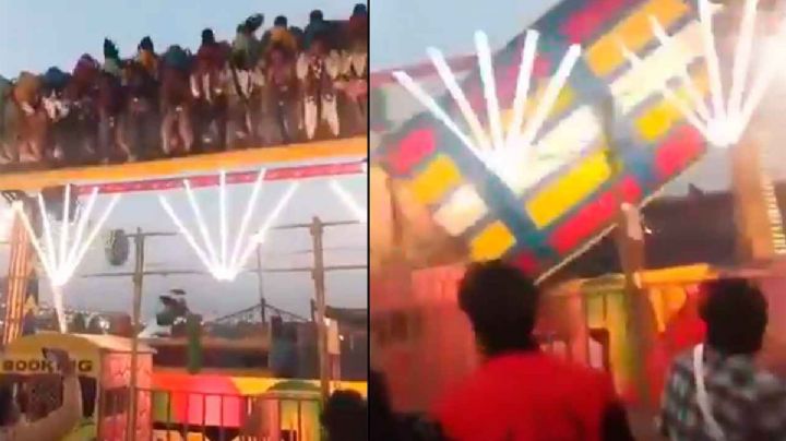 Tragedia en la India cobra la vida de una persona; juego de feria cae con personas dentro | VIDEO