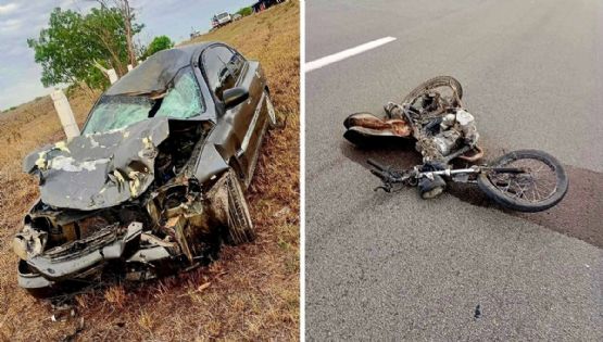 Muere abuelito atropellado en autopista de Tamaulipas; su moto quedó destrozada en la carretera
